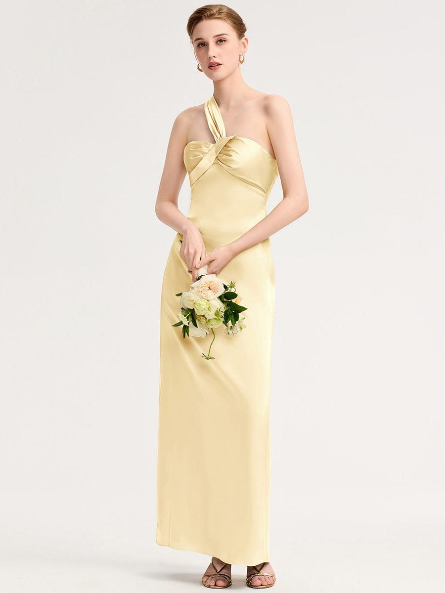Mermaid Twist Knot Satin Bridesmaid Dress #color_Yellow