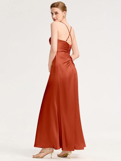 Cowl Pleated Satin Bridesmaid Dress #color_Burnt Orange