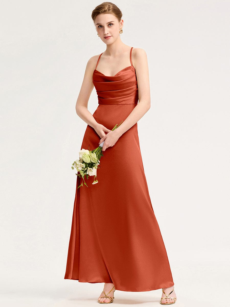 Cowl Pleated Satin Bridesmaid Dress #color_Burnt Orange
