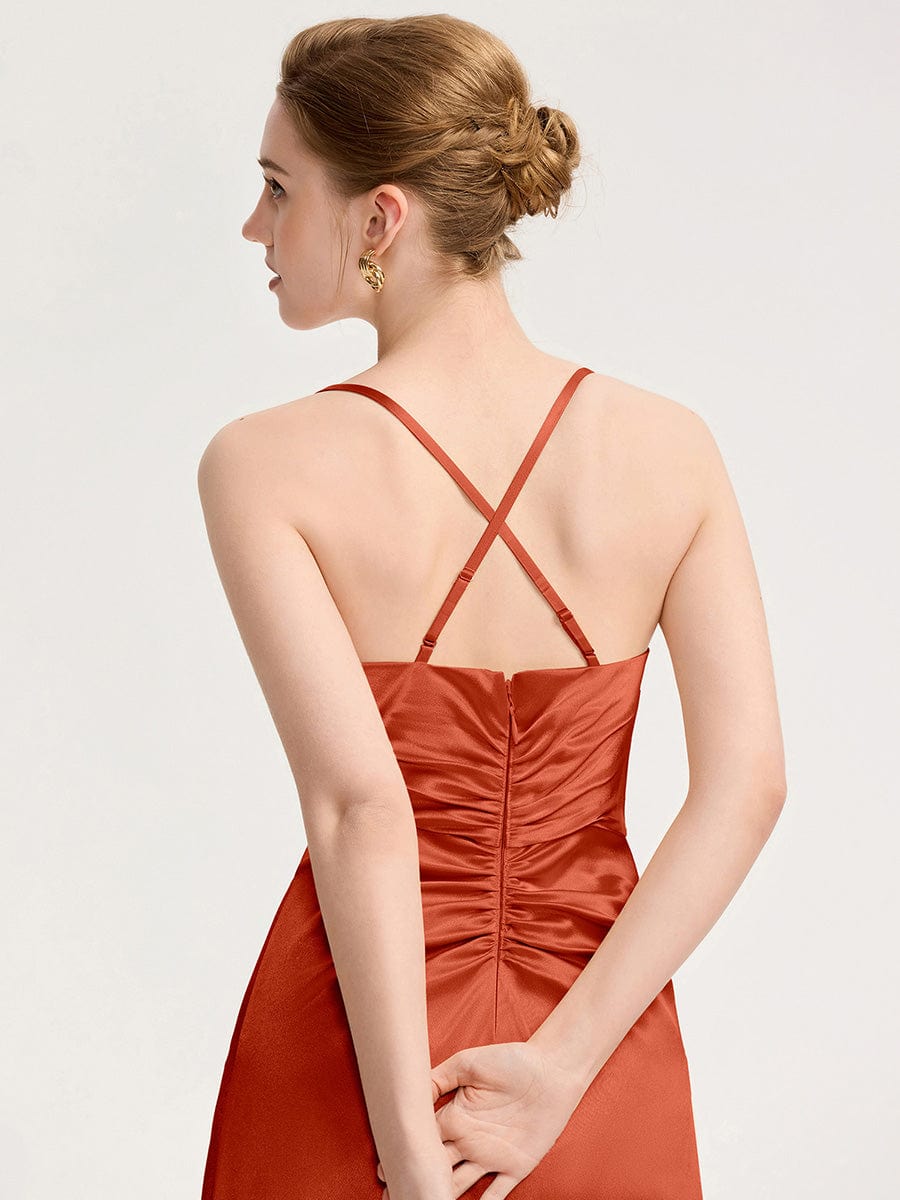 Cowl Pleated Satin Bridesmaid Dress #color_Burnt Orange