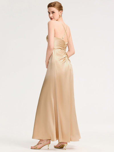 Cowl Pleated Satin Bridesmaid Dress #color_Champagne