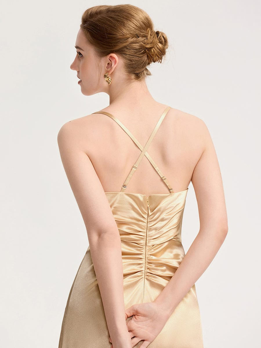 Cowl Pleated Satin Bridesmaid Dress #color_Champagne