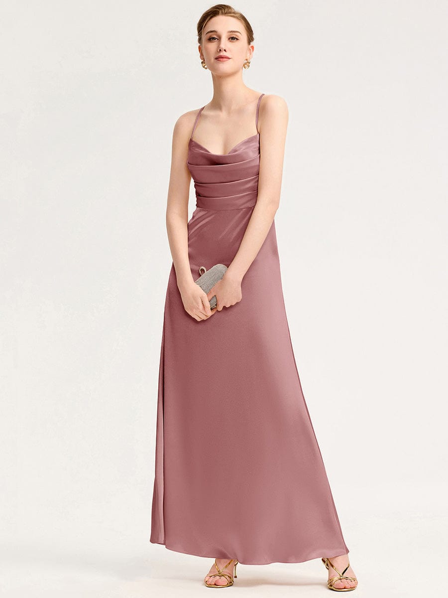 Cowl Pleated Satin Bridesmaid Dress #color_Purple Orchid