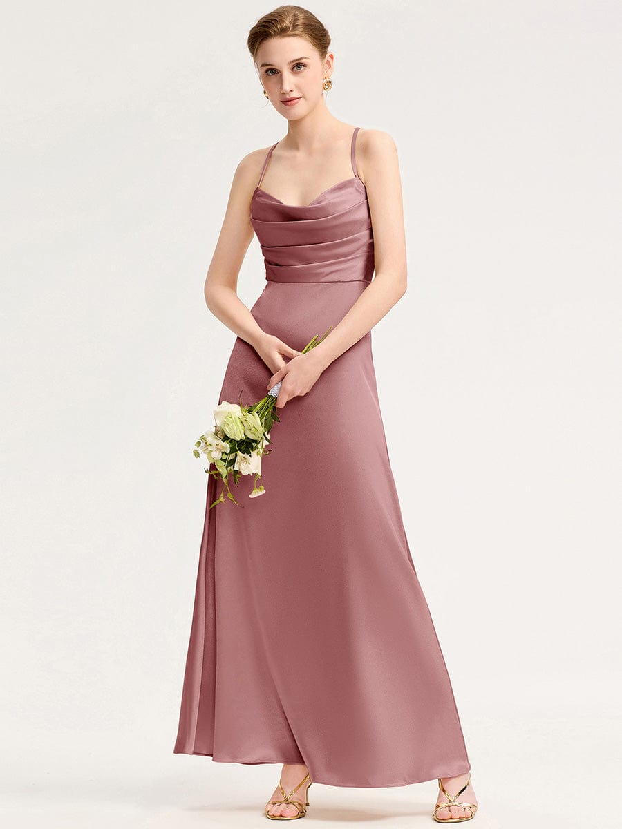 Cowl Pleated Satin Bridesmaid Dress #color_Purple Orchid