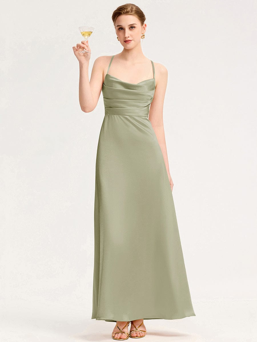 Cowl Pleated Satin Bridesmaid Dress #color_Sage Green