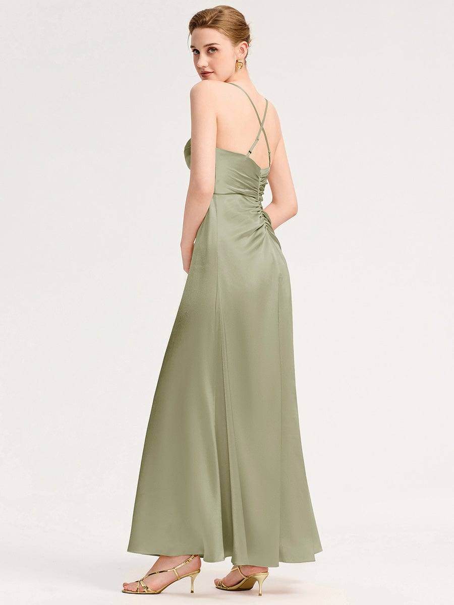 Cowl Pleated Satin Bridesmaid Dress #color_Sage Green