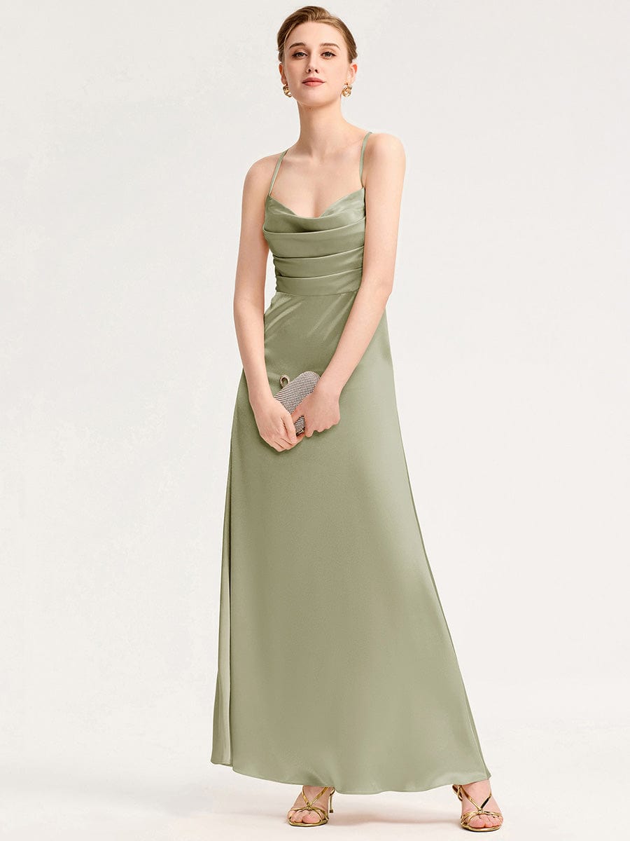 Cowl Pleated Satin Bridesmaid Dress #color_Sage Green