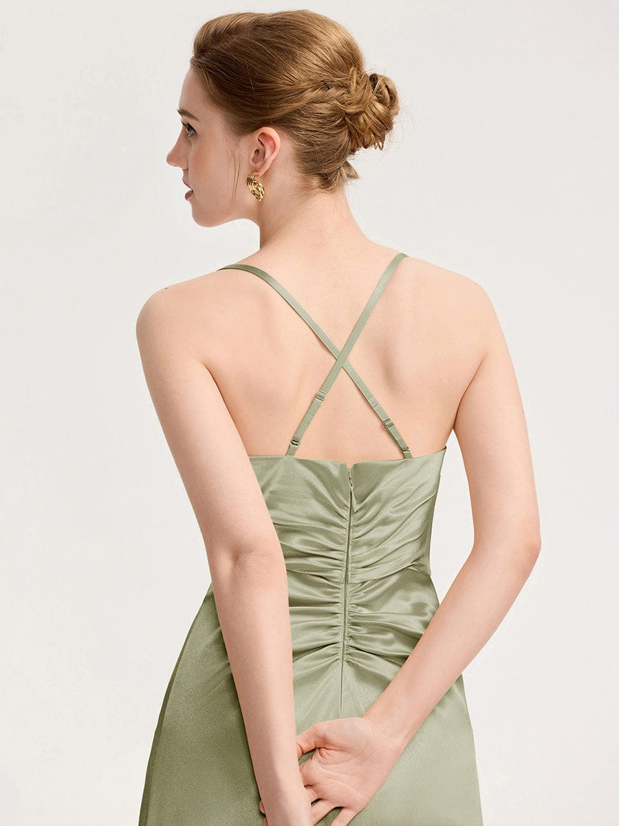 Cowl Pleated Satin Bridesmaid Dress #color_Sage Green