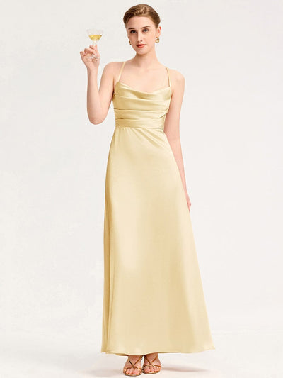 Cowl Pleated Satin Bridesmaid Dress #color_Yellow