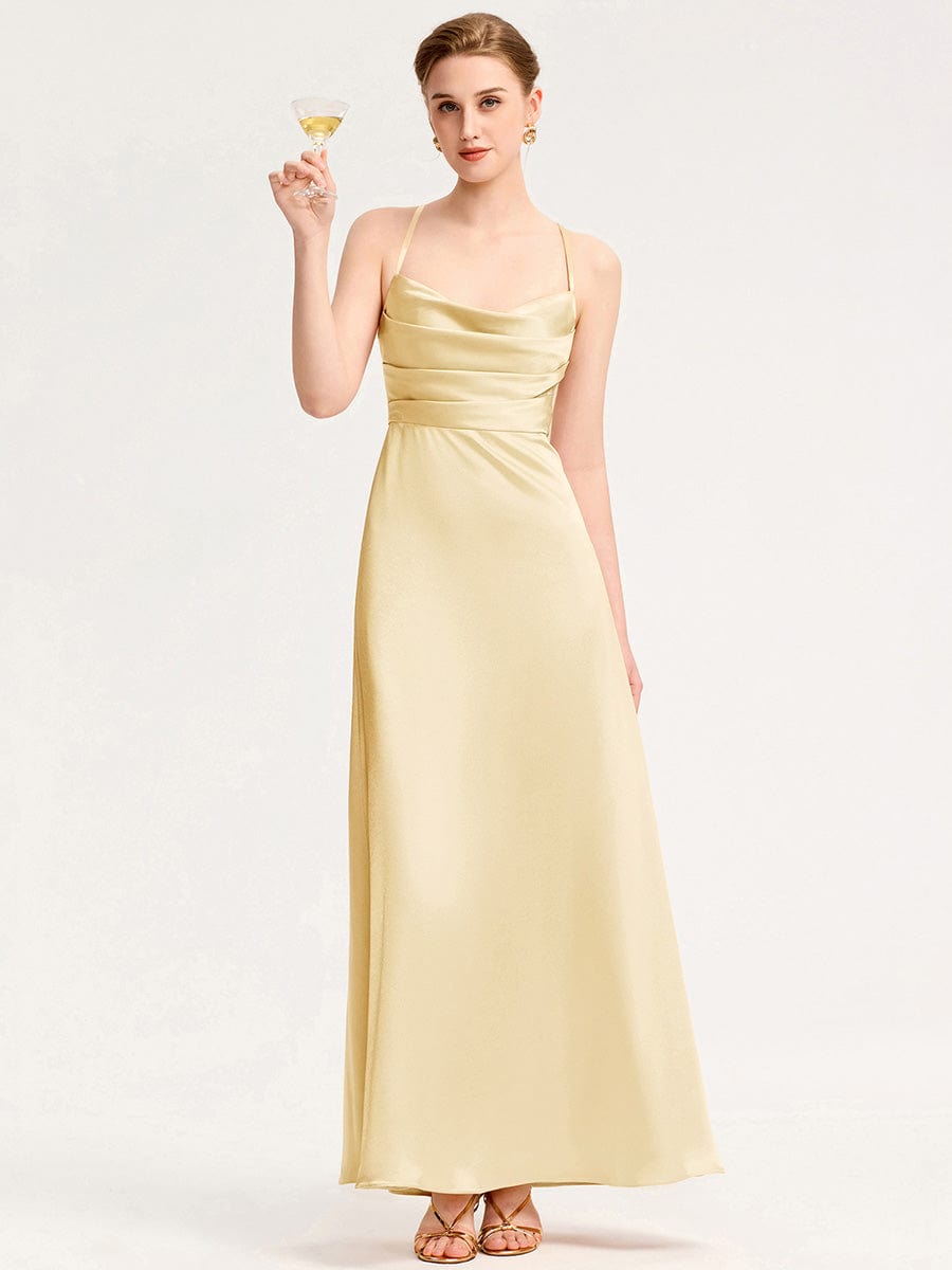 Cowl Pleated Satin Bridesmaid Dress #color_Yellow