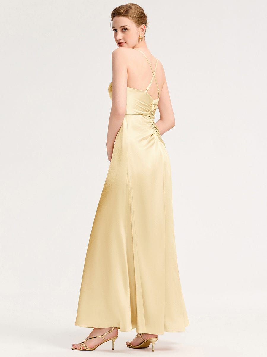 Cowl Pleated Satin Bridesmaid Dress #color_Yellow