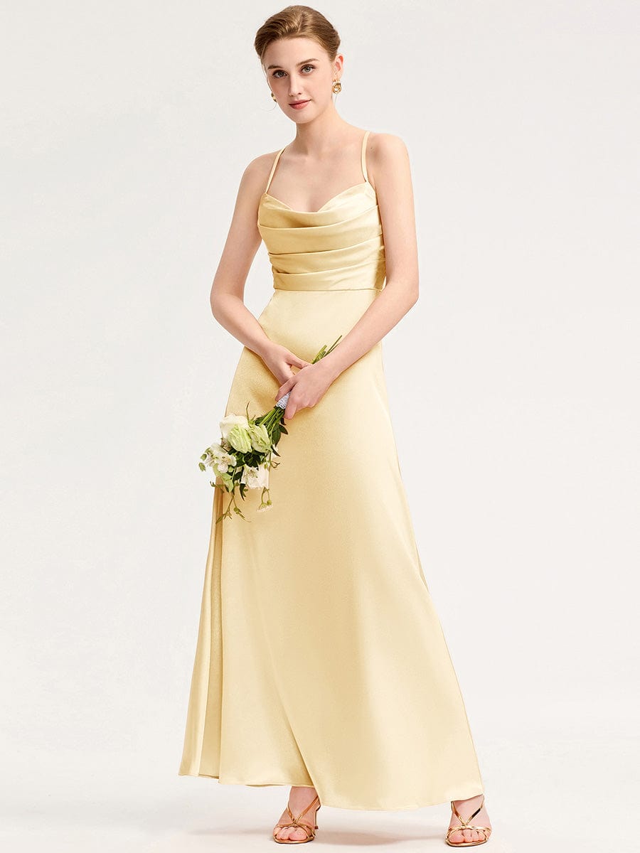 Cowl Pleated Satin Bridesmaid Dress #color_Yellow