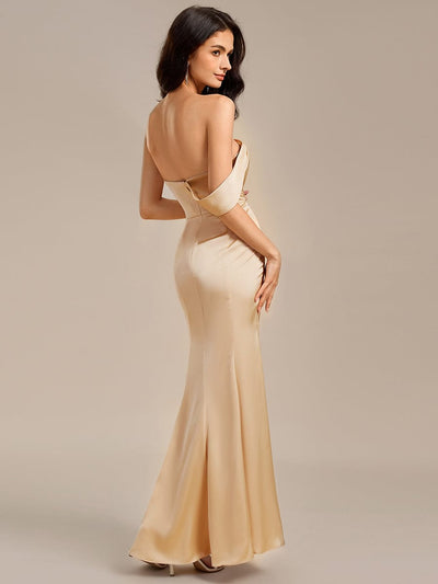 Sheath Off the Shoulder High Slit Mermaid Satin Bridesmaid Dress #color_Champagne