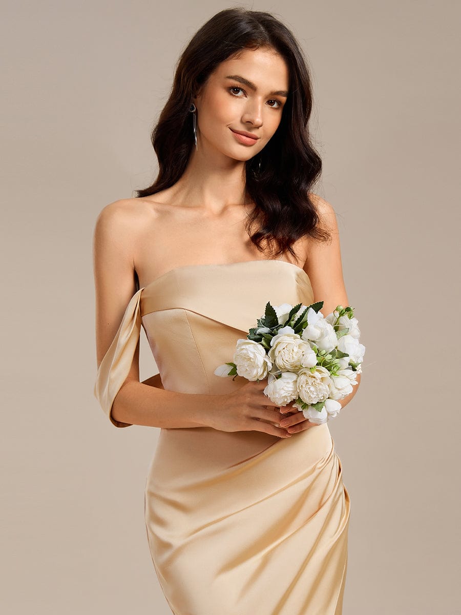 Sheath Off the Shoulder High Slit Mermaid Satin Bridesmaid Dress #color_Champagne
