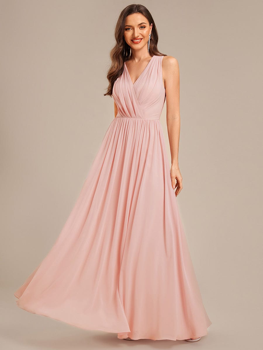 Appliqu¨¦ Chiffon Sleeveless Bridesmaid Dress #color_Pink