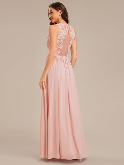 Appliqu¨¦ Chiffon Maxi Bridesmaid Dress #color_Pink