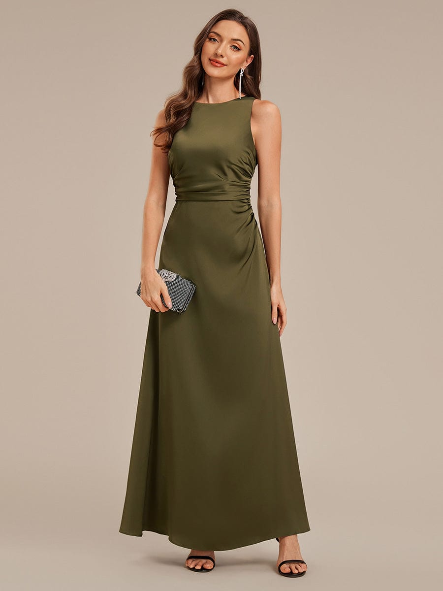 Backless Satin Sleeveless Bridesmaid Dress #color_Olive Green