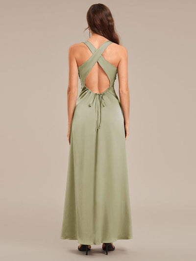 Backless Satin Sleeveless Bridesmaid Dress #color_Sage Green