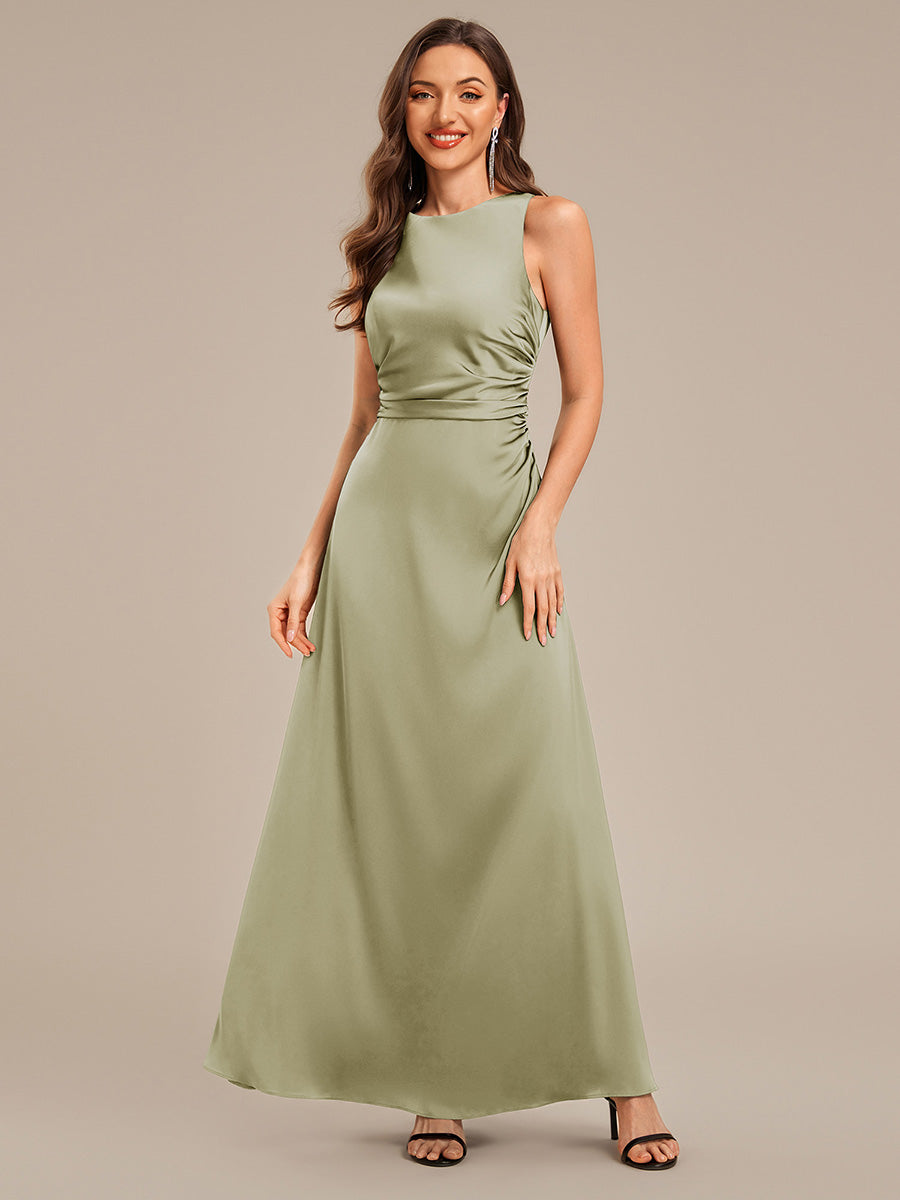 Backless Satin Sleeveless Evening Dress #color_Sage Green