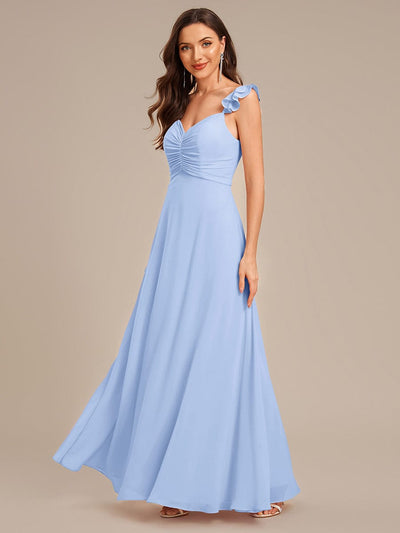 Lettuce Trim Chiffon Ruffle Sleeve Bridesmaid Dress #color_Ice Blue