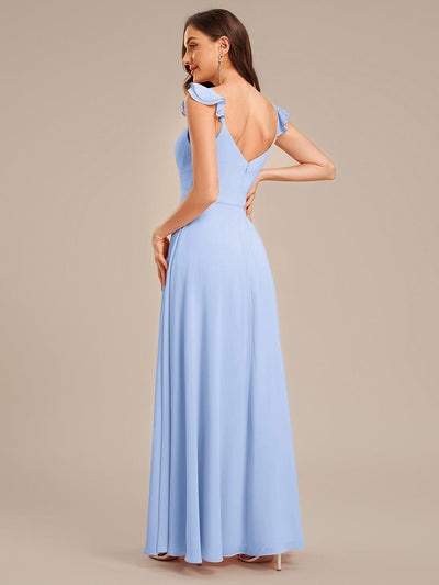 Lettuce Trim Chiffon Ruffle Sleeve Bridesmaid Dress #color_Ice Blue