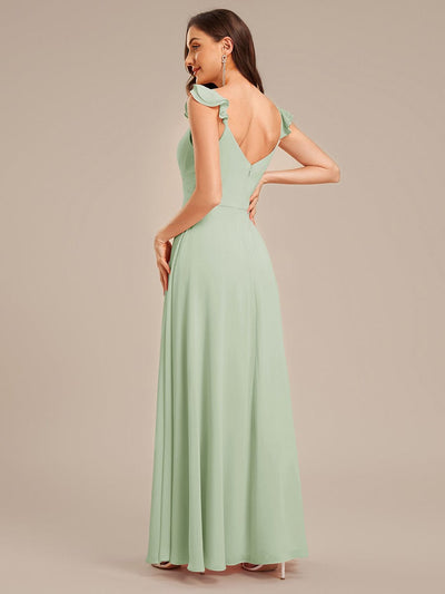 Lettuce Trim Chiffon Ruffle Sleeve Bridesmaid Dress #color_Mint Green