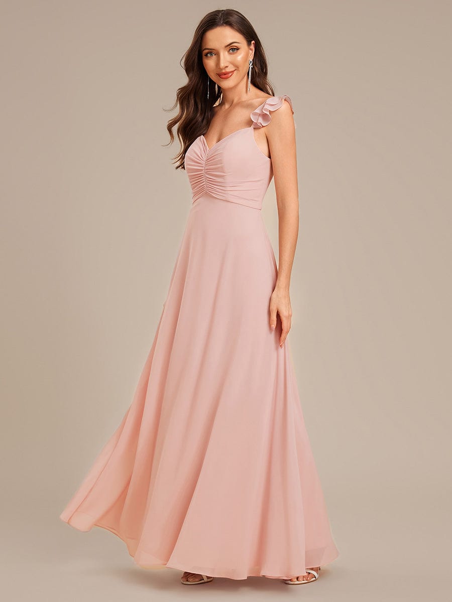 Lettuce Trim Chiffon Ruffle Sleeve Bridesmaid Dress #color_Pink