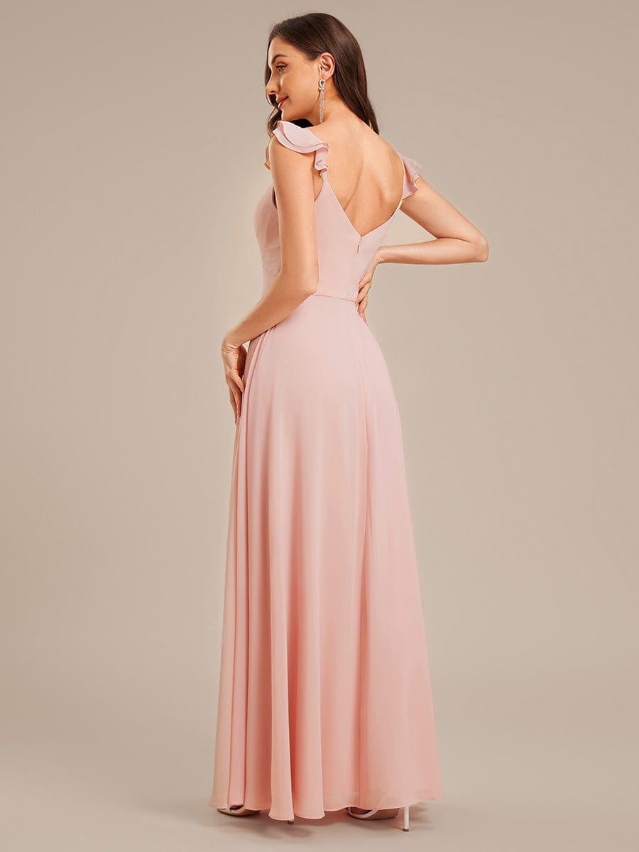 Lettuce Trim Chiffon Ruffle Sleeve Bridesmaid Dress #color_Pink