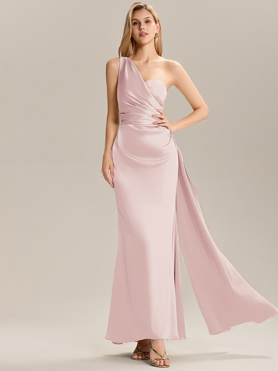 Flowing Ribbons Satin Sleeveless Bridesmaid Dress #color_Pink