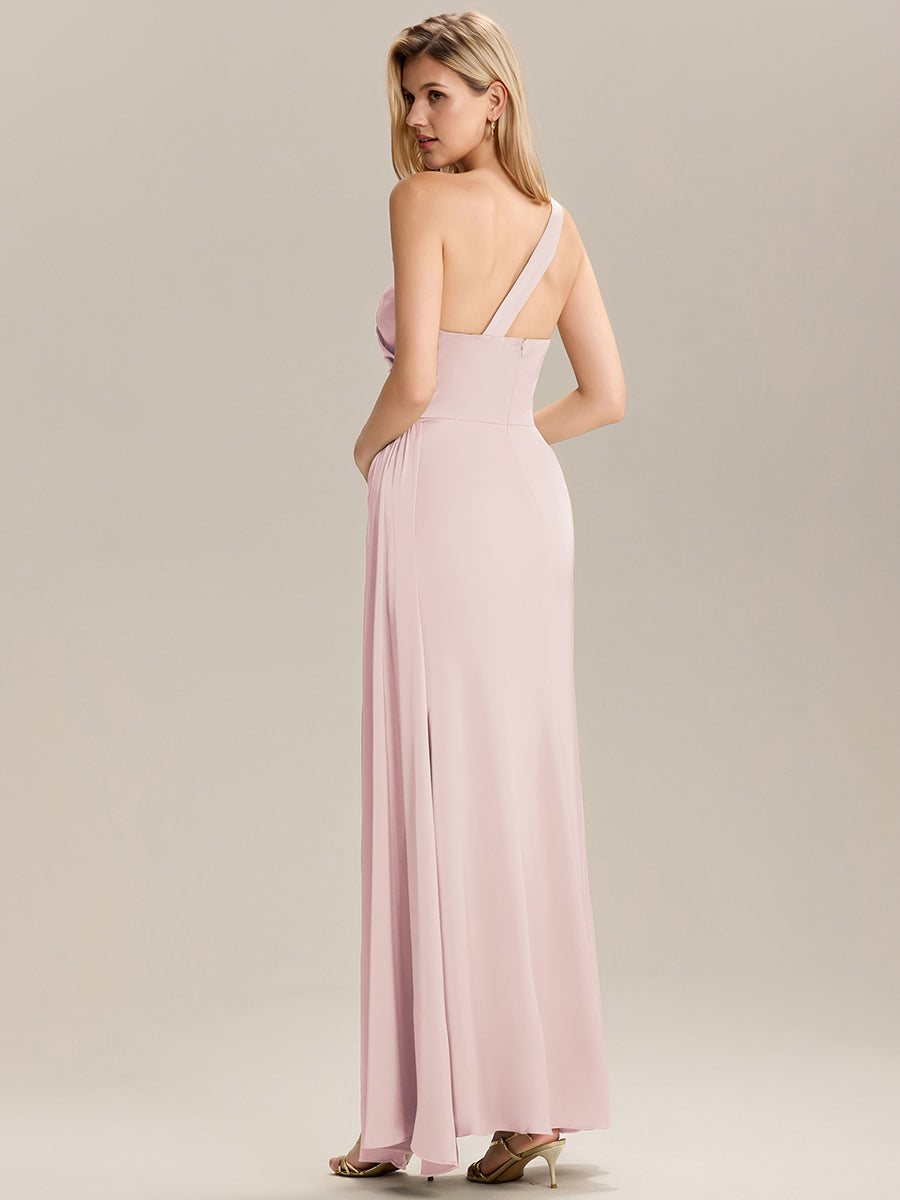 Flowing Ribbons Satin Sleeveless Bridesmaid Dress #color_Pink