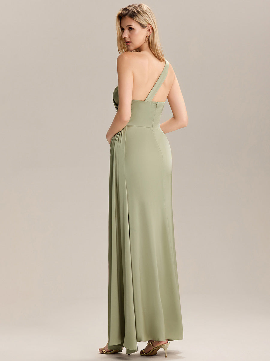 Flowing Ribbons Satin Sleeveless Bridesmaid Dress #color_Sage Green