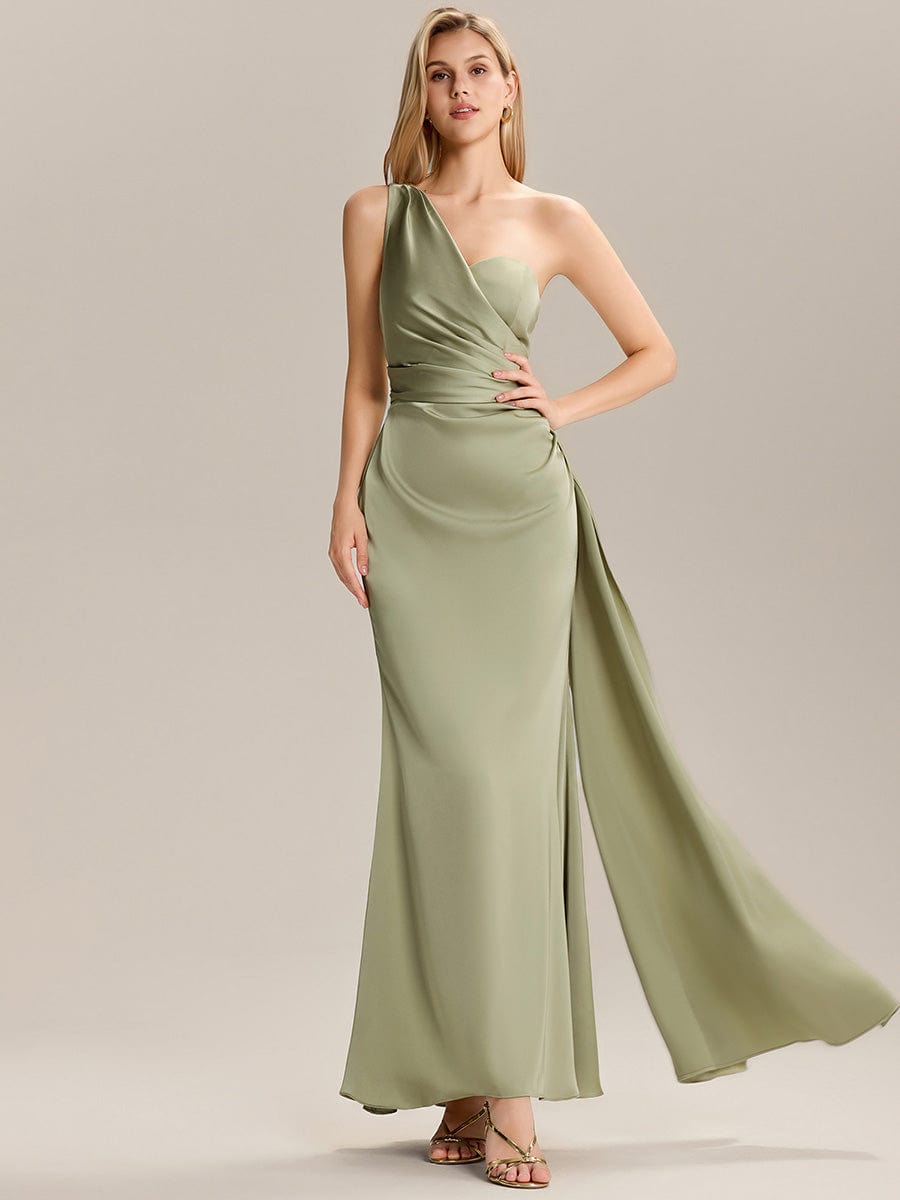 Drape One Shoulder Satin Maxi Bridesmaid Dress with Flowing Detail