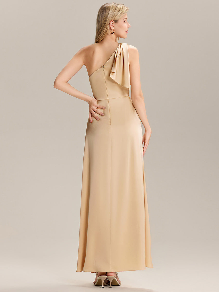 Flowing Ribbons Satin Sleeveless Bridesmaid Dress #color_Champagne