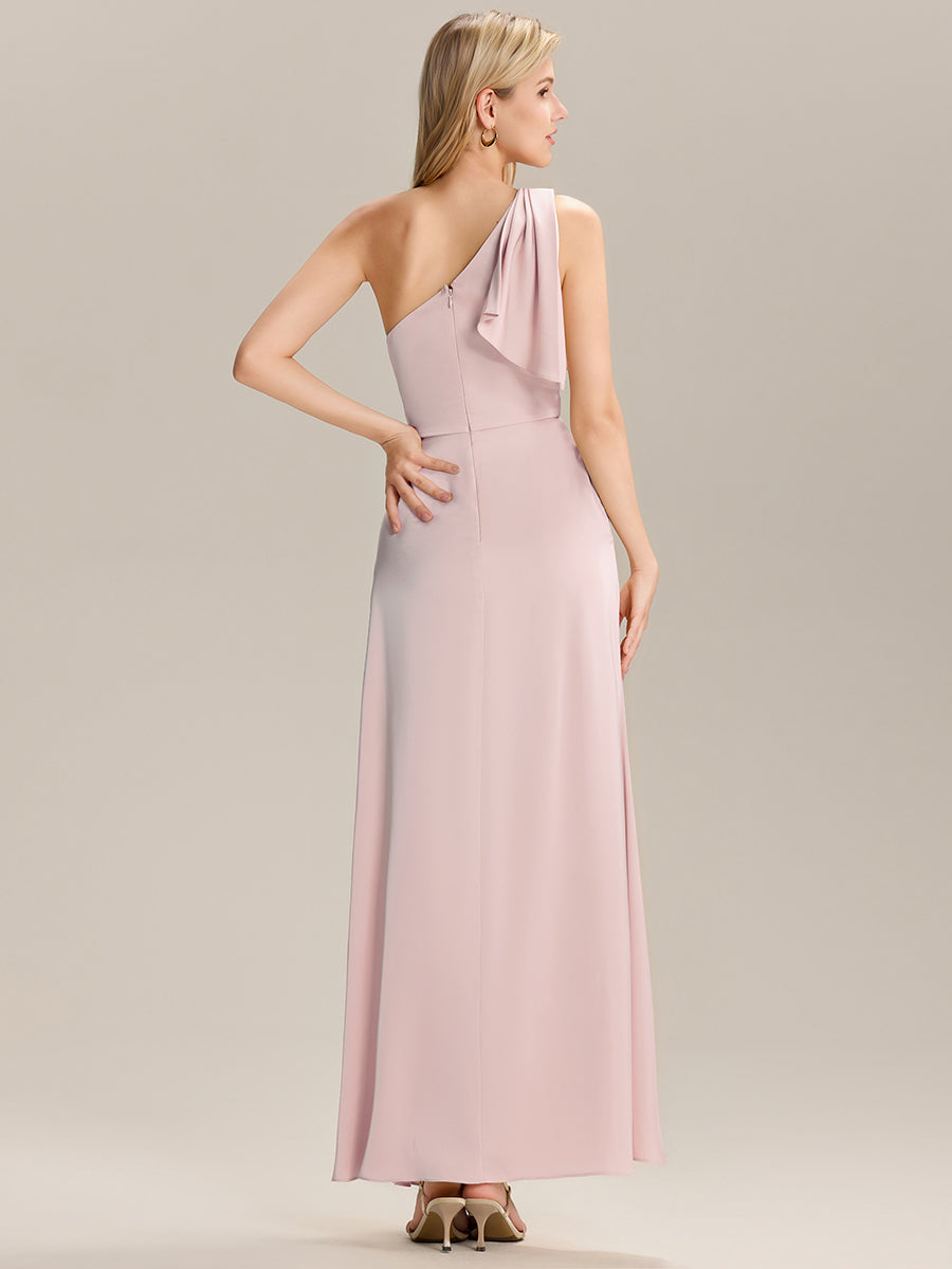 Flowing Ribbons Satin Sleeveless Bridesmaid Dress #color_Pink