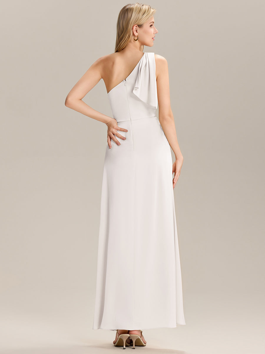 Flowing Ribbons Satin Sleeveless Bridesmaid Dress #color_White