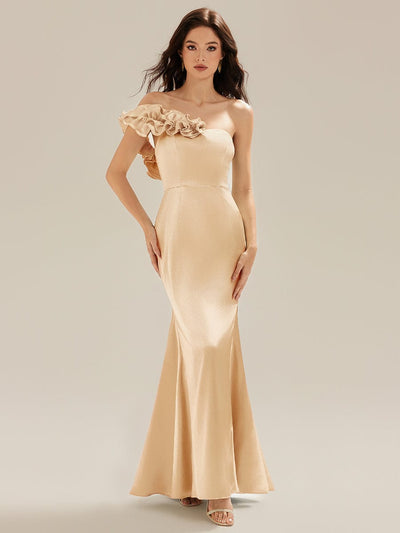 Sequin Ruffle Sleeve Evening Dress #color_Champagne