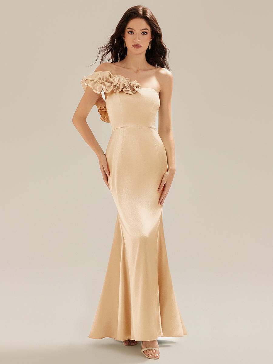 Sequin Ruffle Sleeve Evening Dress #color_Champagne