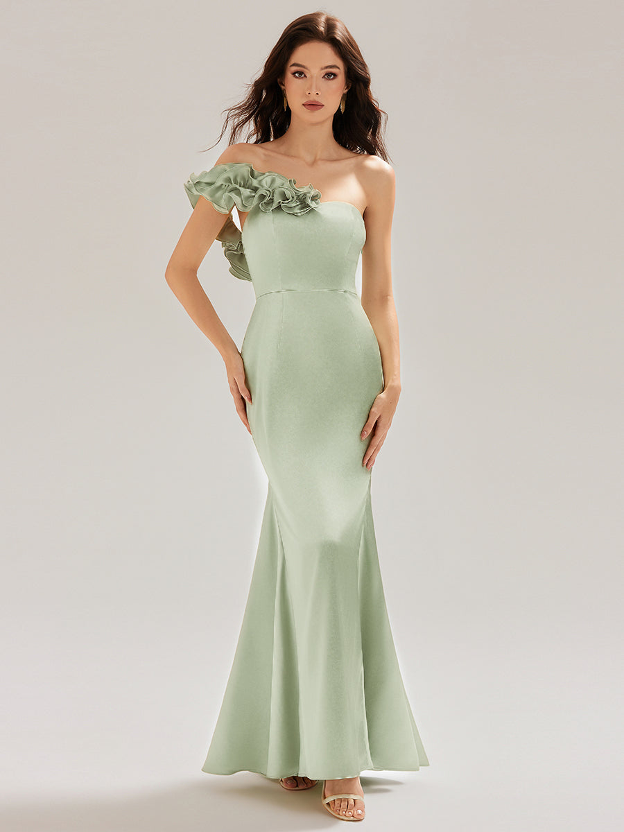 Sequin Ruffle Sleeve Evening Dress #color_Mint Green