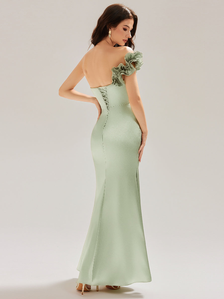 Sequin Ruffle Sleeve Evening Dress #color_Mint Green