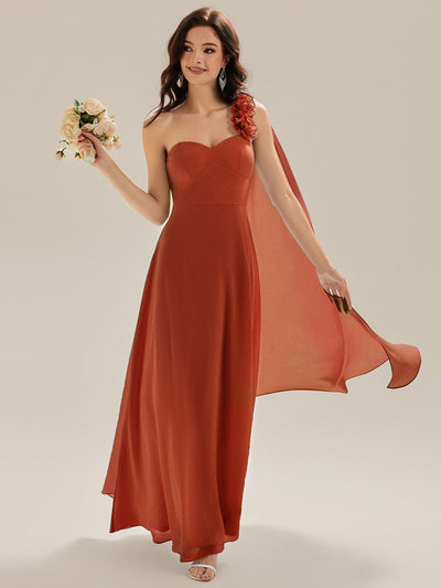 Flowing Ribbons Chiffon Sleeveless Bridesmaid Dress #color_Burnt Orange