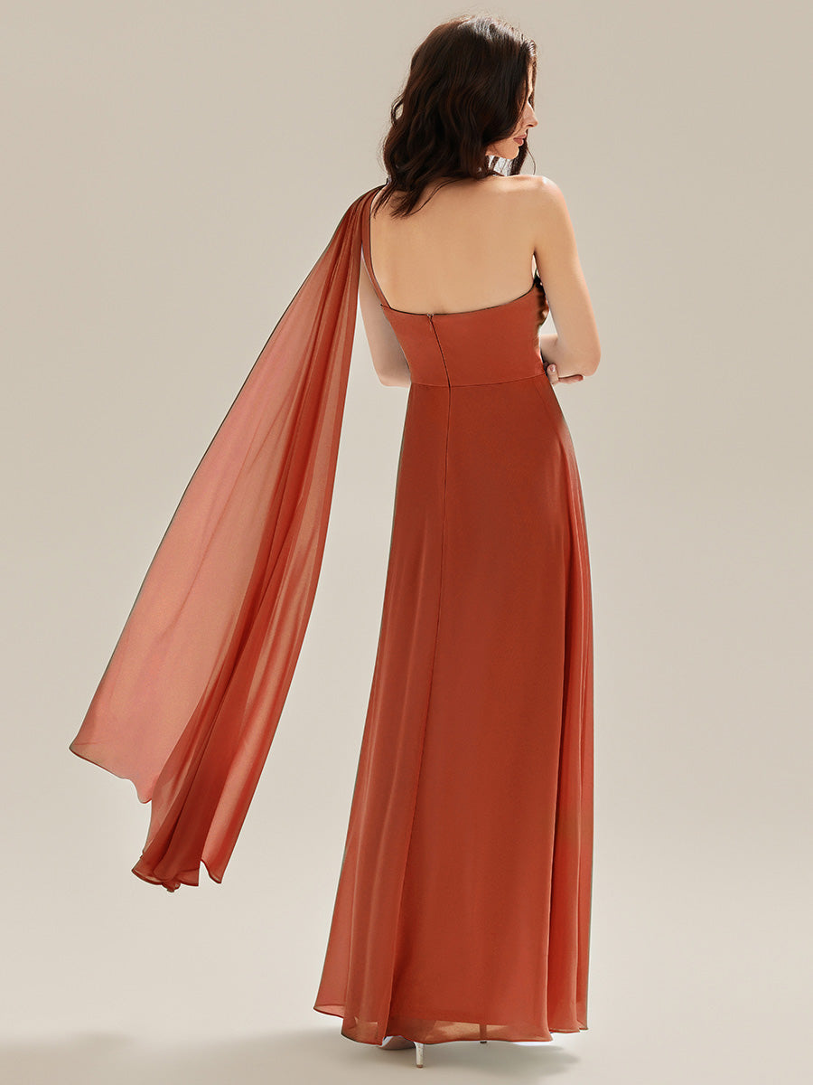 Flowing Ribbons Chiffon Sleeveless Bridesmaid Dress #color_Burnt Orange