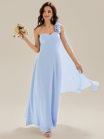 Flowing Ribbons Chiffon Sleeveless Bridesmaid Dress #color_Ice Blue
