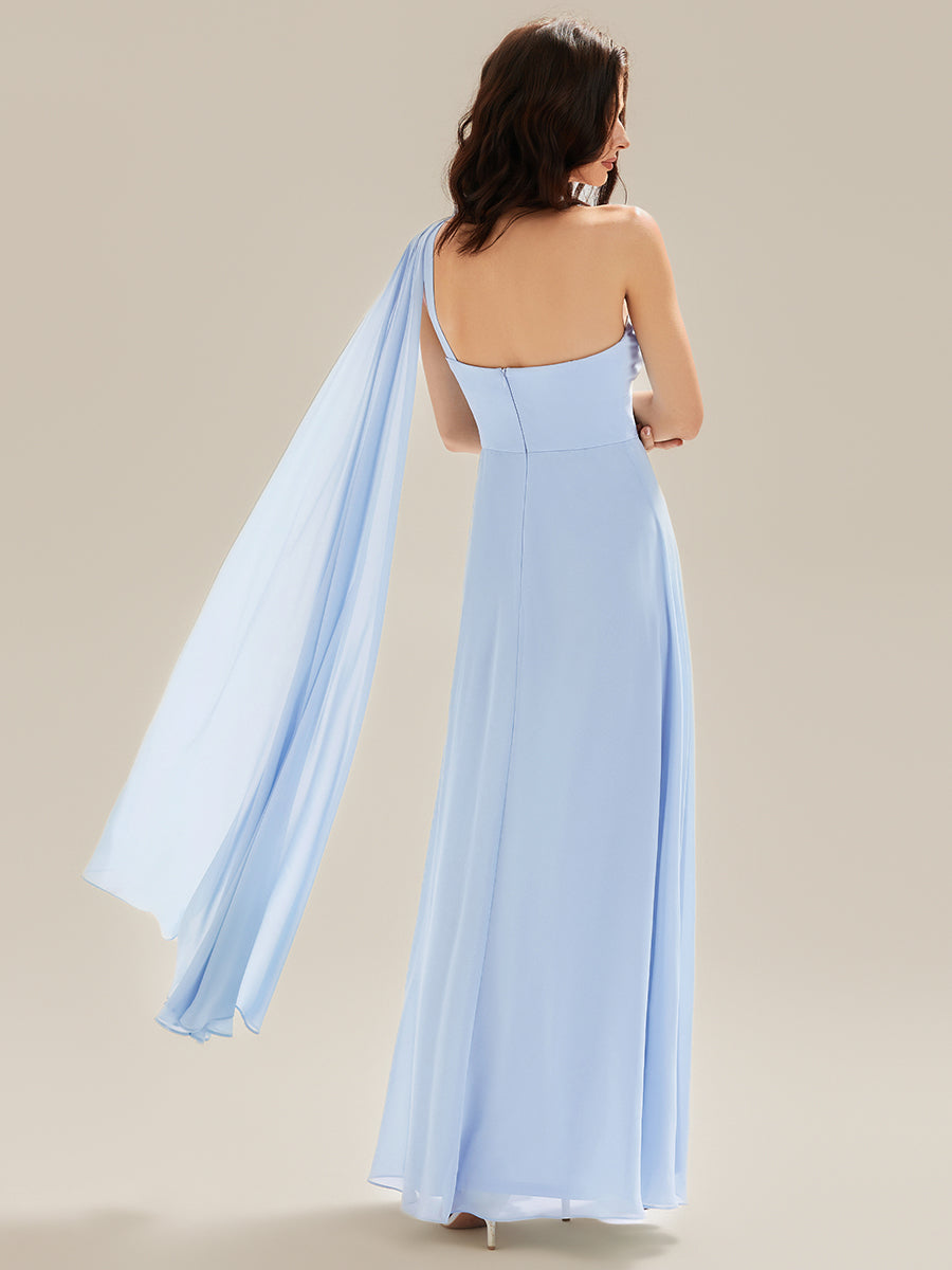 Flowing Ribbons Chiffon Sleeveless Bridesmaid Dress #color_Ice Blue