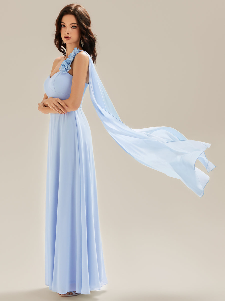 Flowing Ribbons Chiffon Sleeveless Bridesmaid Dress #color_Ice Blue