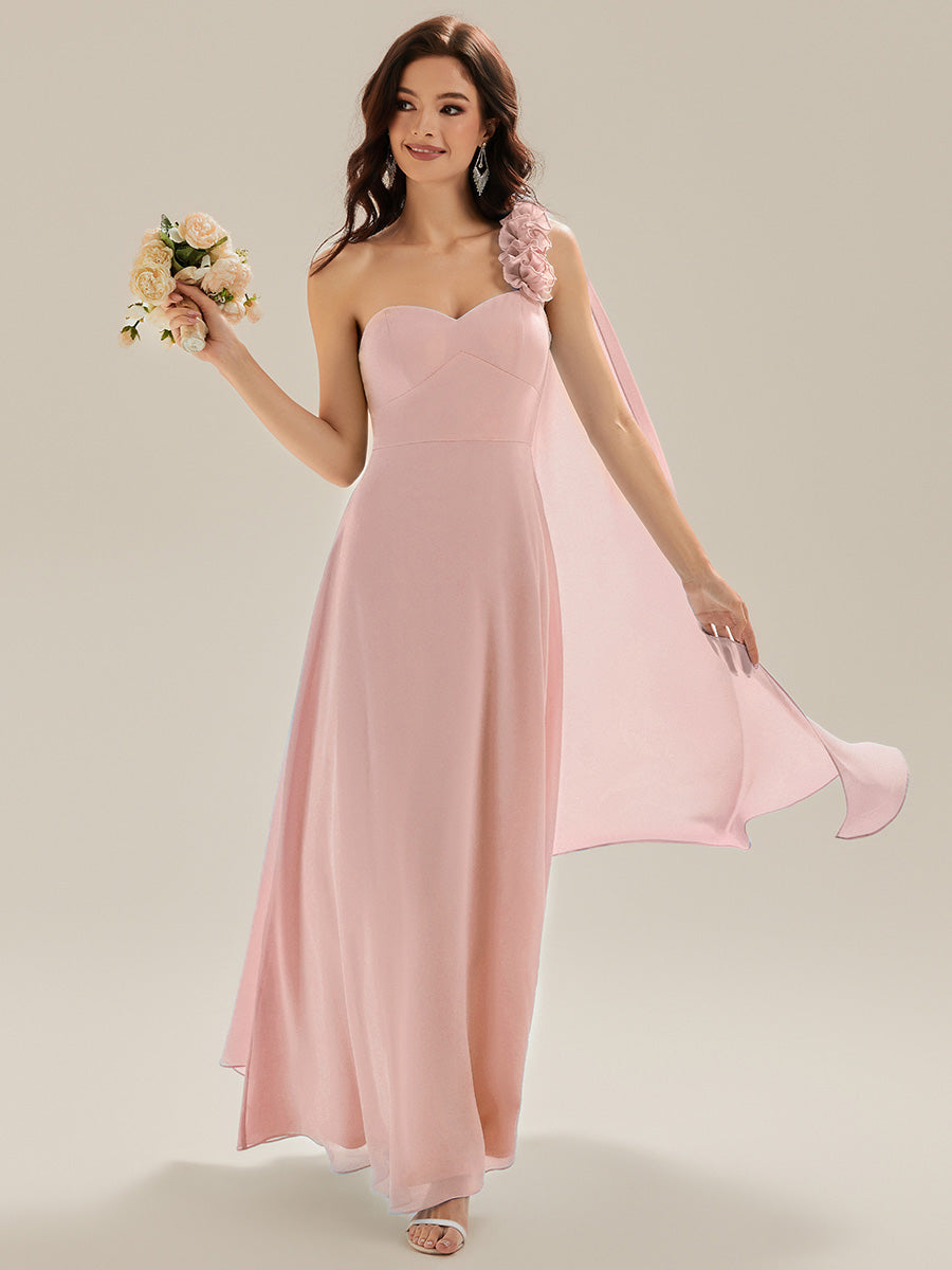 Flowing Ribbons Chiffon Sleeveless Bridesmaid Dress #color_Pink