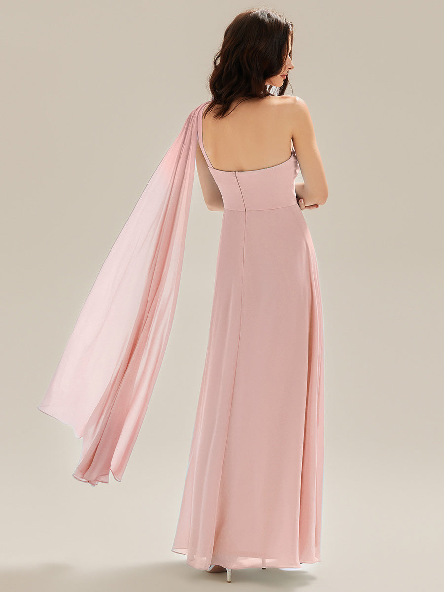 Flowing Ribbons Chiffon Sleeveless Bridesmaid Dress #color_Pink
