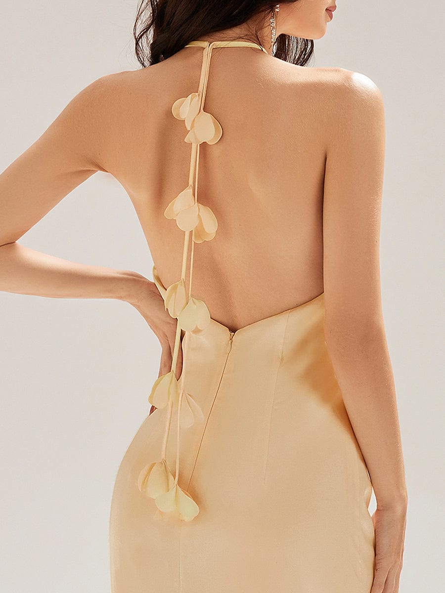 Flowing Ribbons Satin Sleeveless Bridesmaid Dress #color_Champagne