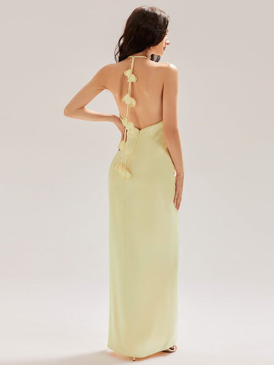 Flowing Ribbons Satin Sleeveless Bridesmaid Dress #color_Yellow