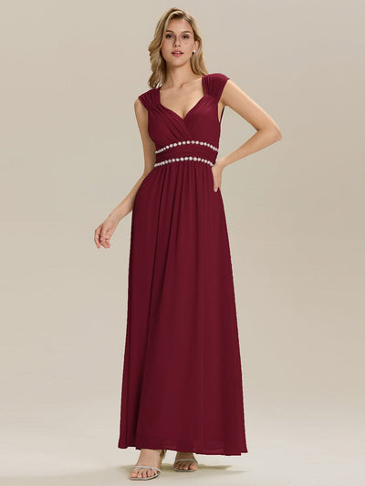 Pleated Chiffon Sleeveless Bridesmaid Dress #color_Burgundy