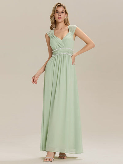 Pleated Chiffon Sleeveless Bridesmaid Dress #color_Mint Green